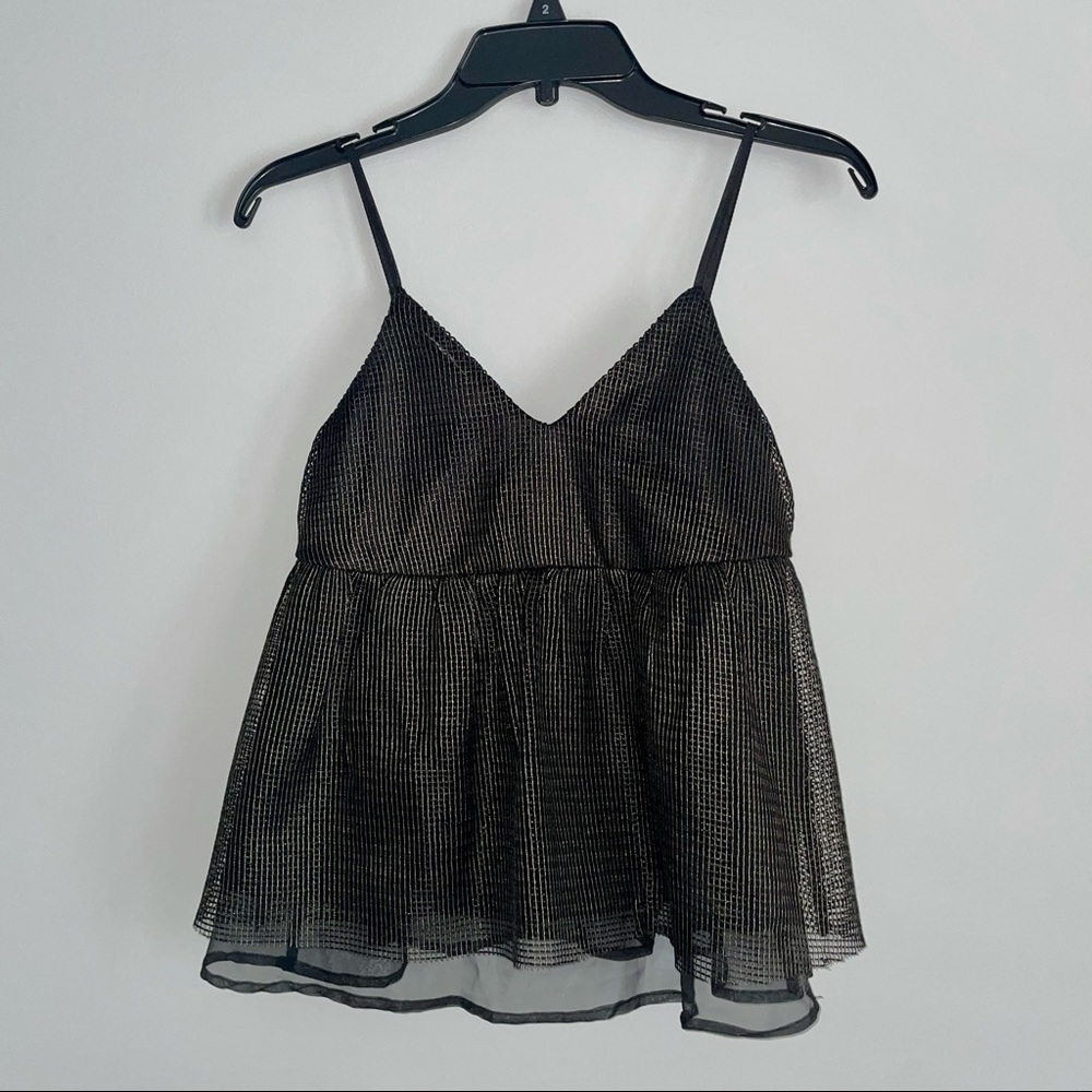 Gianni Bini Black Gold Mesh Babydoll Style Top - XS